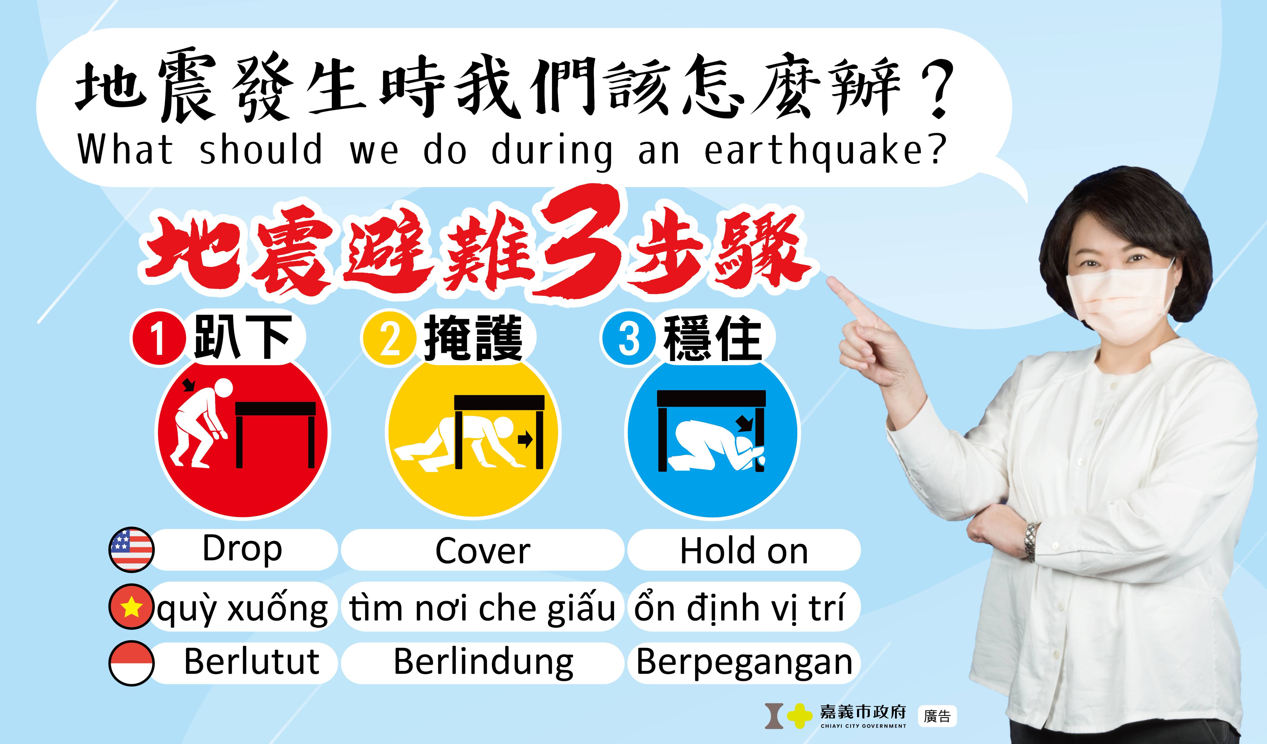 地震避難3步驟：趴下、掩護、穩住